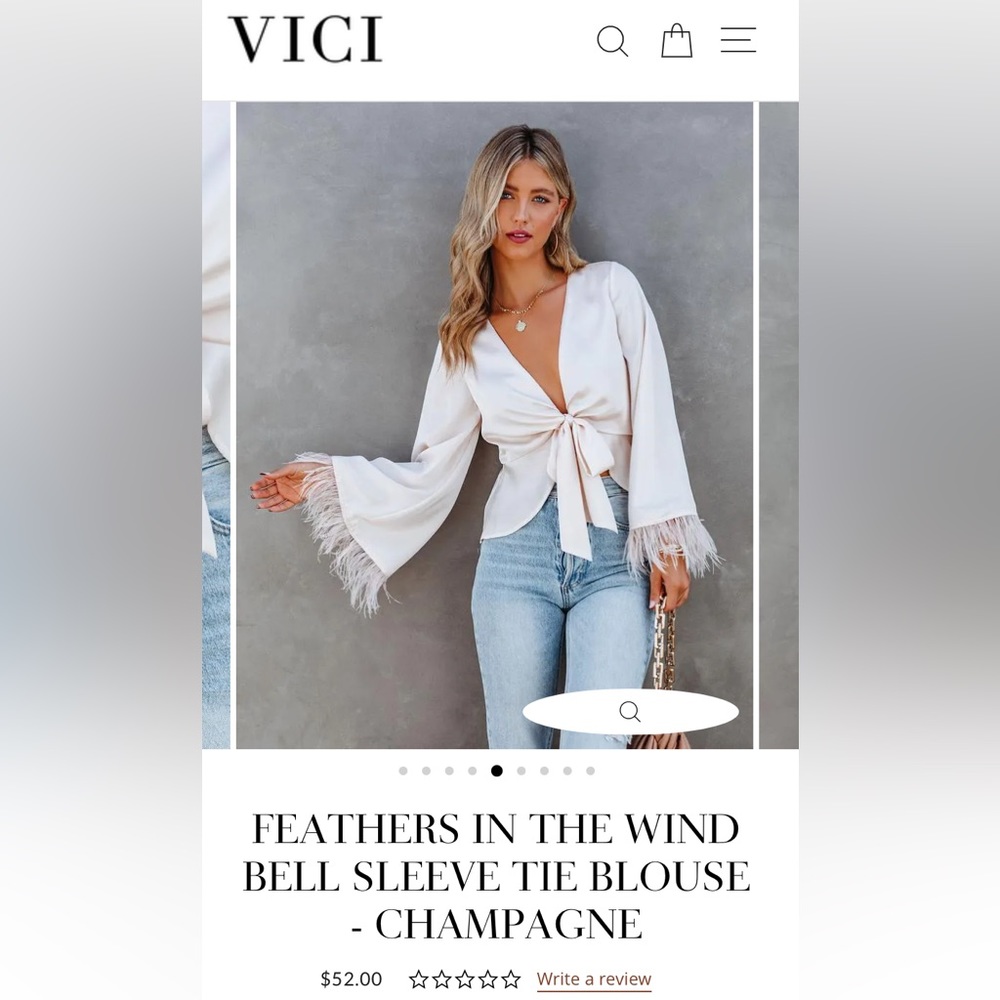 NWT VICI Feathers in the Wind Bell Sleeve Tie Blouse champagne Small